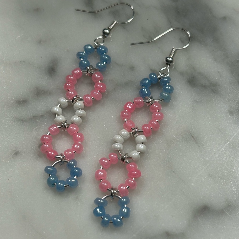 Pink Blue White Beaded Rings
